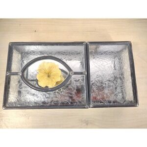 Vtg Stained Etched Slag Glass Jewelry Storage Box 10.5 in SEE PHOTOS